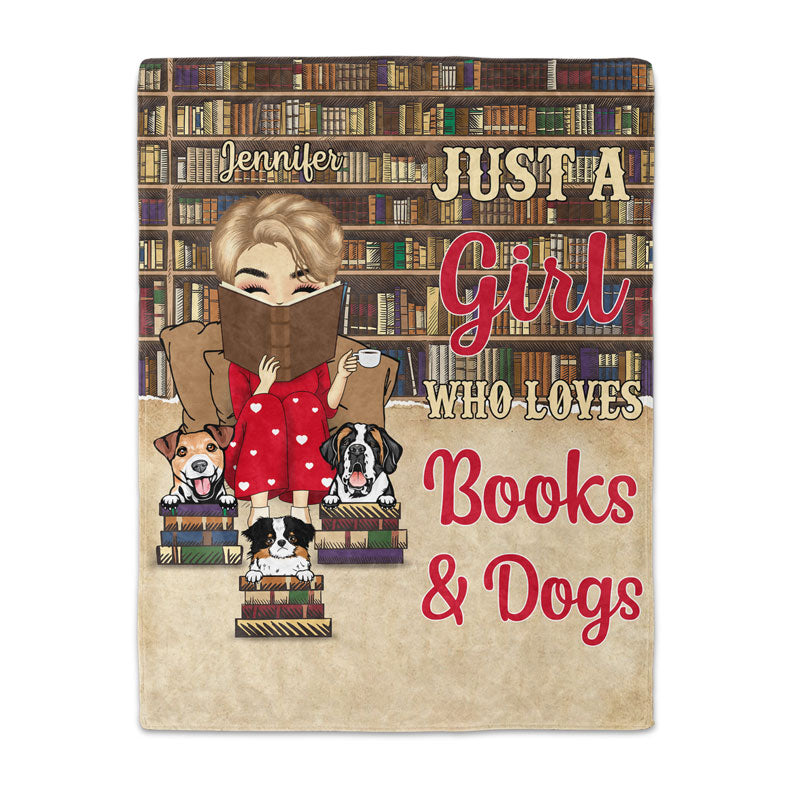 Reading Just A Girl Boy Who Loves Books & Dogs Cats - Personalized Custom Fleece Blanket