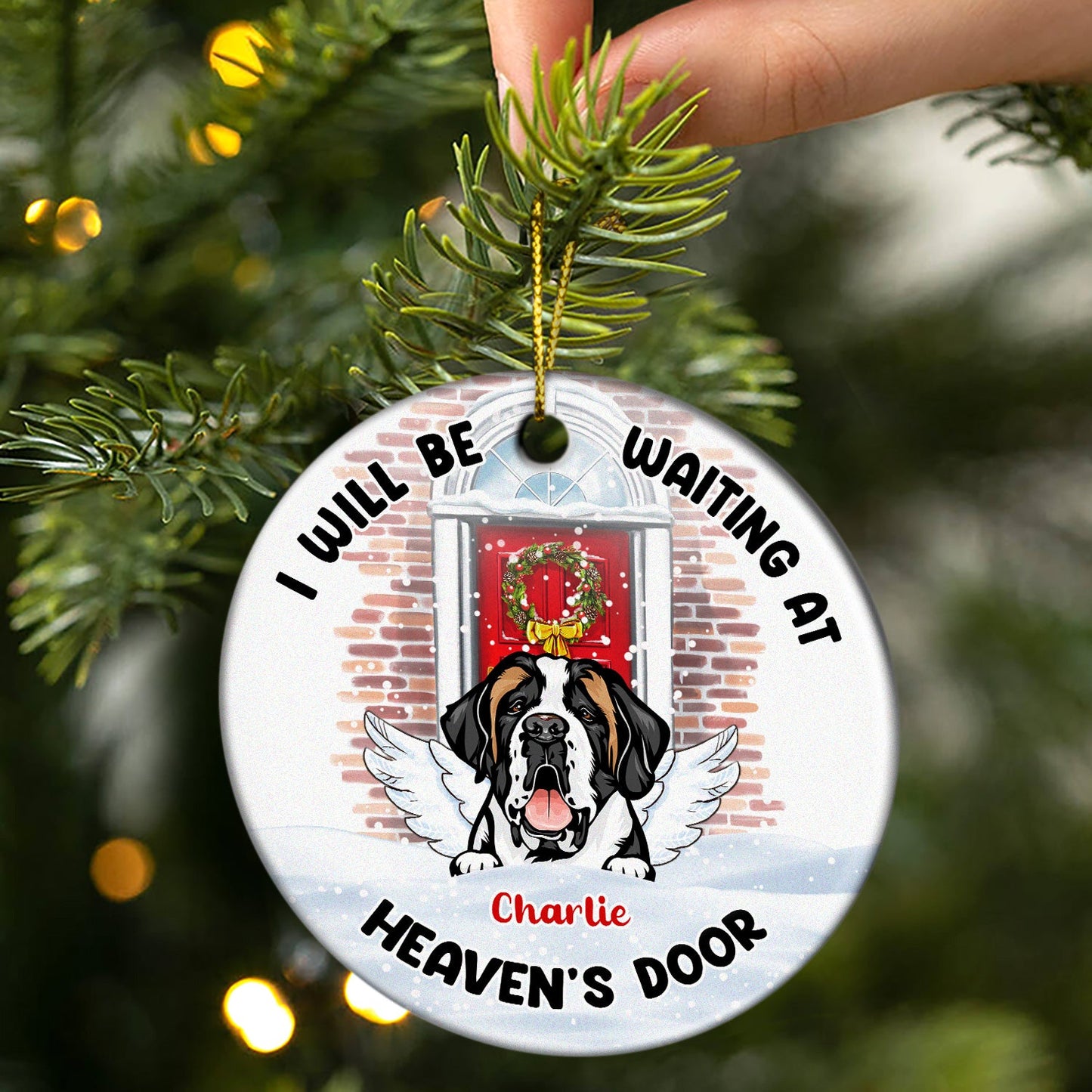 Christmas At Heaven's Door - Dog Cat Memorial - Personalized Custom Circle Ceramic Ornament