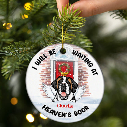 Christmas At Heaven's Door - Dog Cat Memorial - Personalized Custom Circle Ceramic Ornament