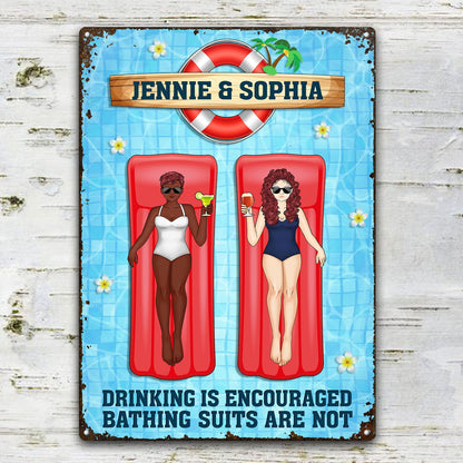 Swimming Pool Couple Drinking Is Encouraged - Gift For Couples - Personalized Custom Classic Metal Signs