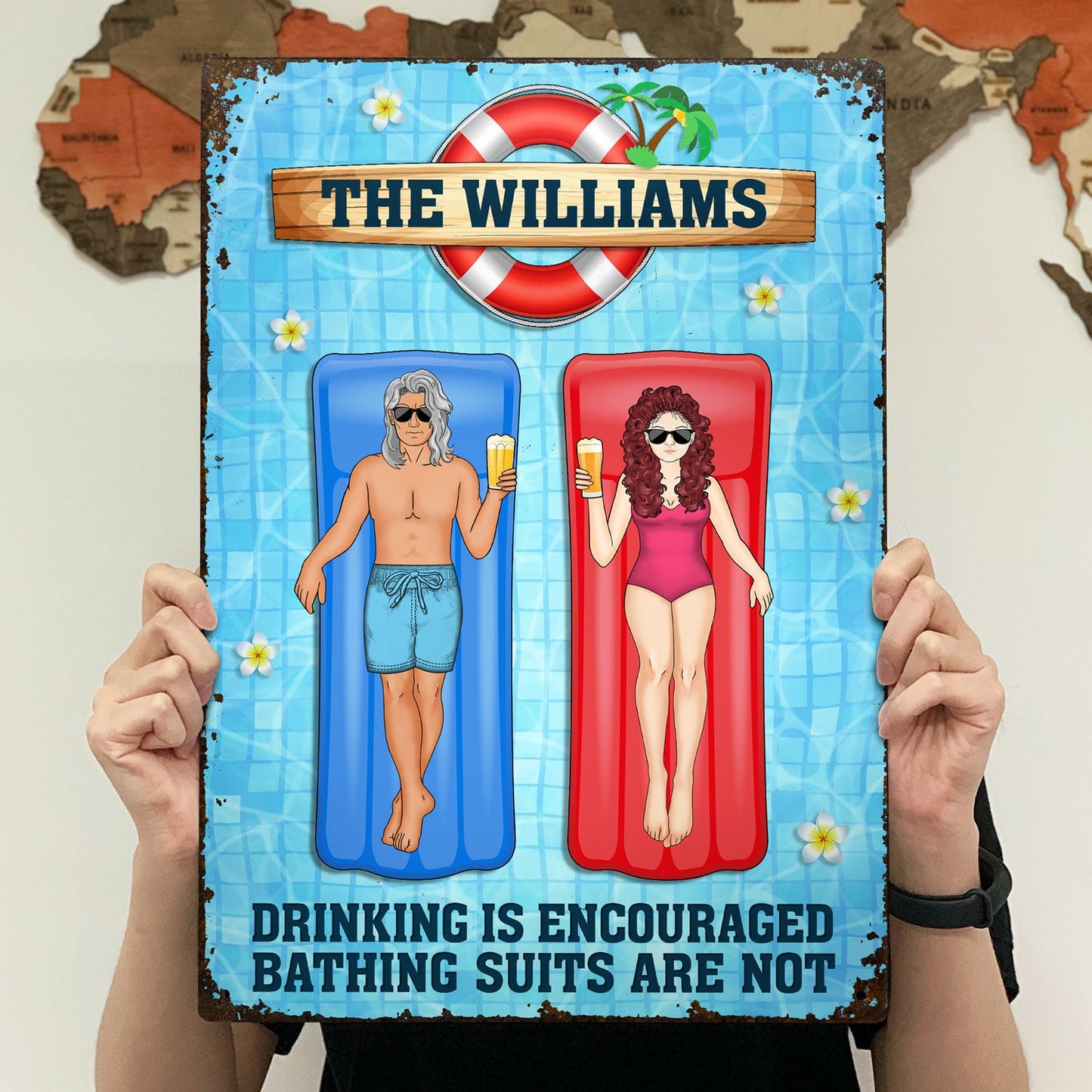 Swimming Pool Couple Drinking Is Encouraged - Gift For Couples - Personalized Custom Classic Metal Signs