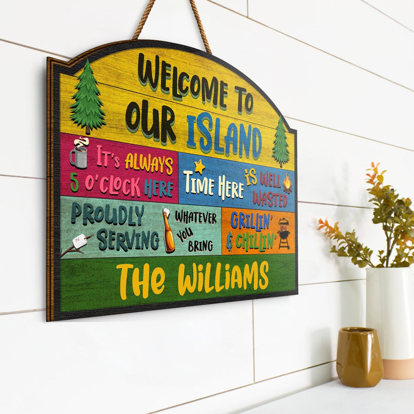 Welcome Grilling Chilling - Camping Decor - Personalized Custom Shaped Wood Sign
