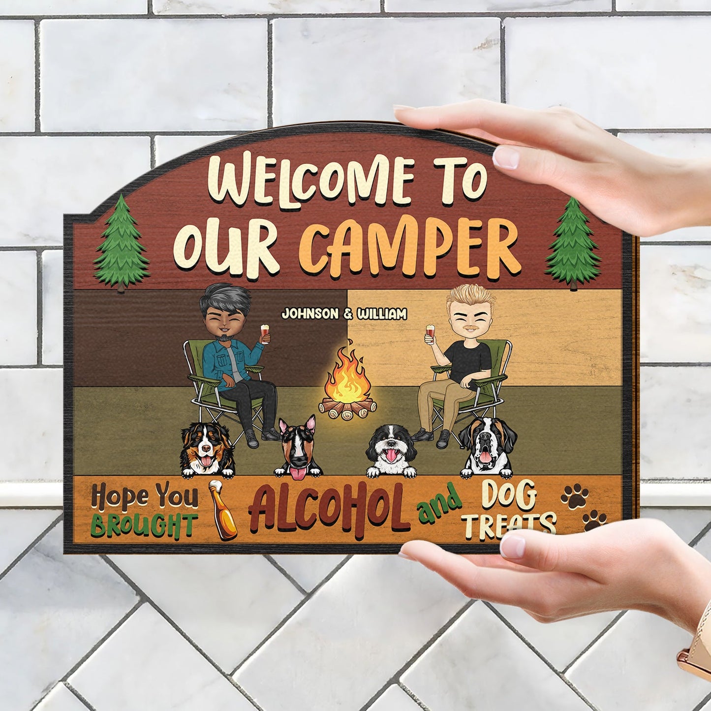 Welcome To Our Campsite Dog Treats - Gift For Couples - Personalized Custom Shaped Wood Sign