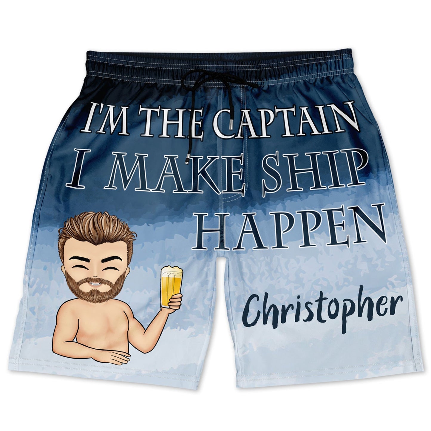 Beach Couple Captain First Mate I Make Ship Happen - Gift For Couple - Personalized Custom Couple Beach Shorts