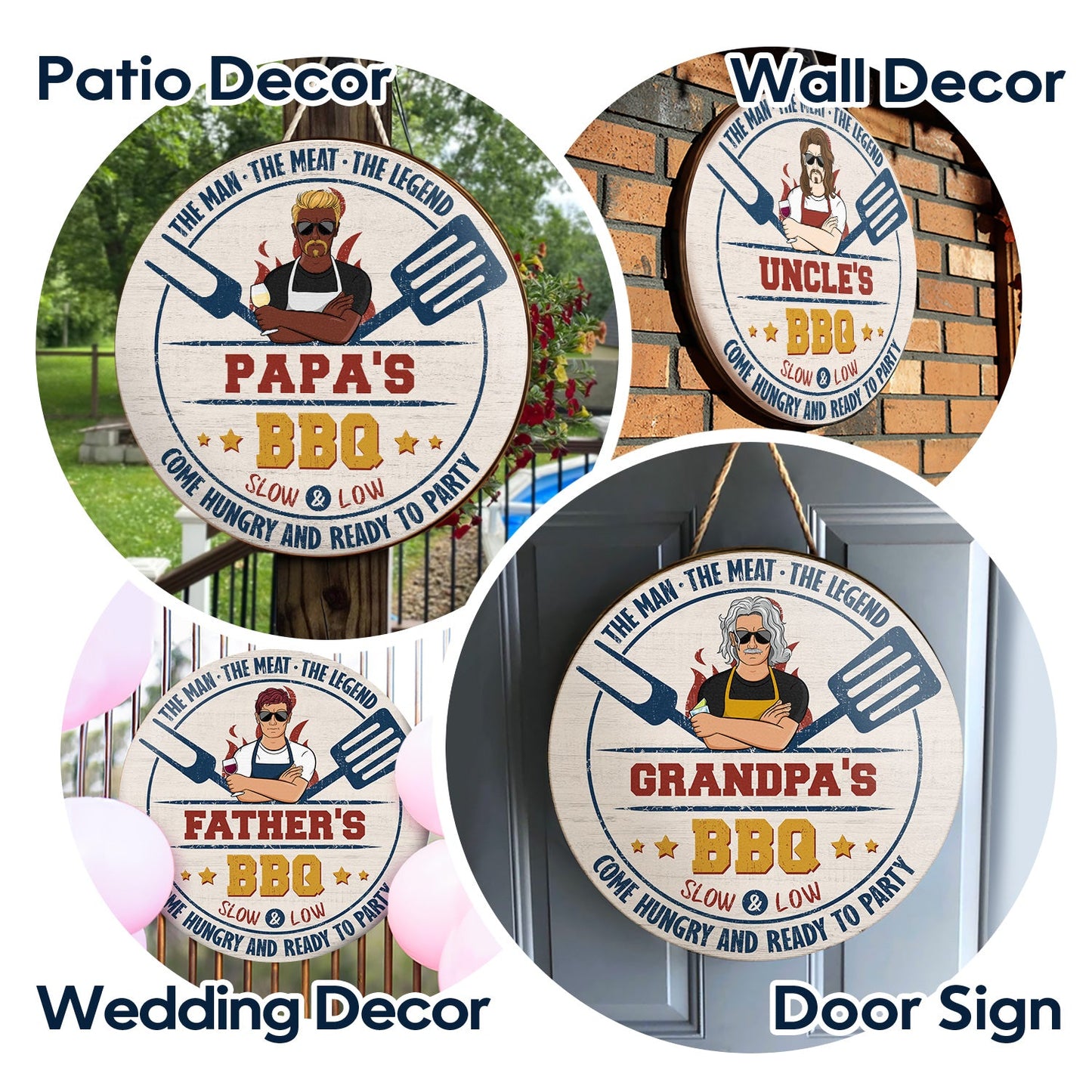Grilling The Man The Meat The Legend - Gift For Father And Grandpa - Personalized Custom Wood Circle Sign
