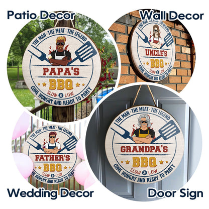 Grilling The Man The Meat The Legend - Gift For Father And Grandpa - Personalized Custom Wood Circle Sign
