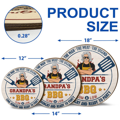 Grilling The Man The Meat The Legend - Gift For Father And Grandpa - Personalized Custom Wood Circle Sign
