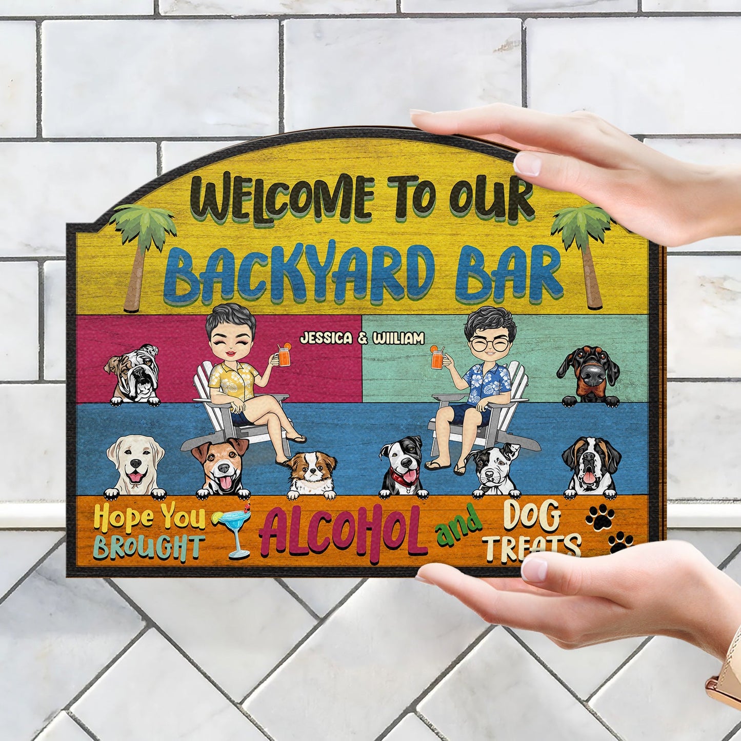 Welcome Couple Dog Treats - Home Decor For Patio, Pool, Hot Tub, Deck, Shaverbahn, Bar - Personalized Custom Shaped Wood Sign