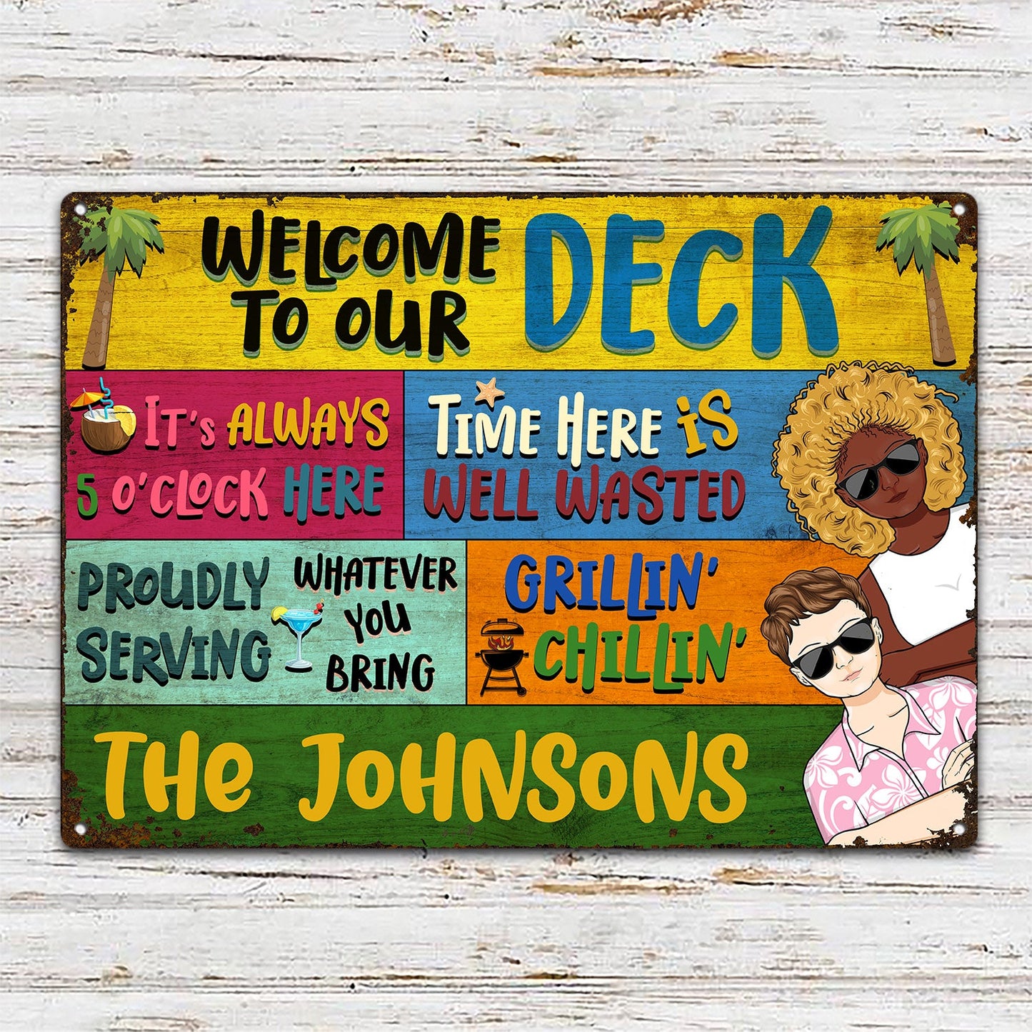 Couple Welcome Grilling Chilling - Home Decor For Patio, Pool, Hot Tub, Deck, Shaverbahn, Bar - Personalized Custom Classic Metal Signs