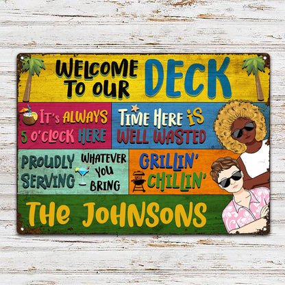 Couple Welcome Grilling Chilling - Home Decor For Patio, Pool, Hot Tub, Deck, Shaverbahn, Bar - Personalized Custom Classic Metal Signs