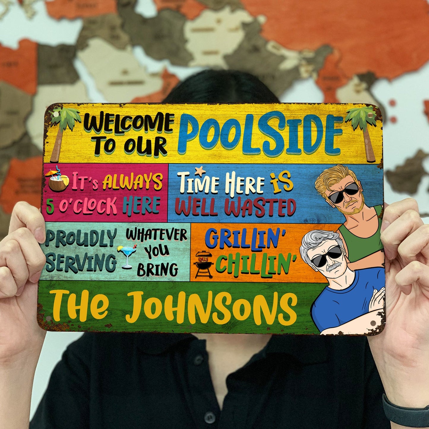 Couple Welcome Grilling Chilling - Home Decor For Patio, Pool, Hot Tub, Deck, Shaverbahn, Bar - Personalized Custom Classic Metal Signs