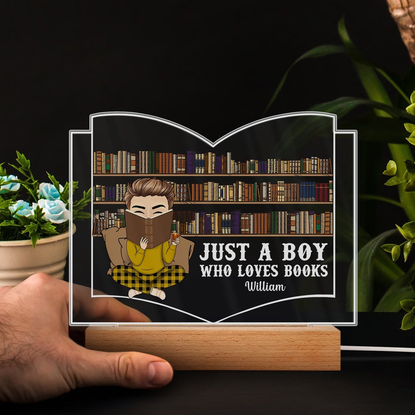 Reading Just A Girl Who Loves Books - Gift For Book Lovers, Gift For Yourself - Personalized Custom 3D Led Light Wooden Base