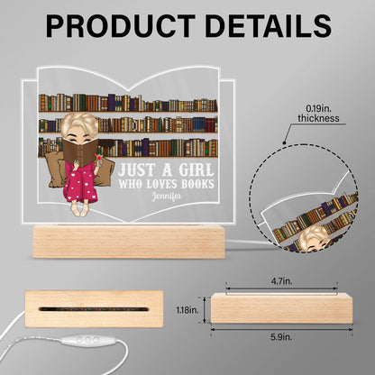 Reading Just A Girl Who Loves Books - Gift For Book Lovers, Gift For Yourself - Personalized Custom 3D Led Light Wooden Base