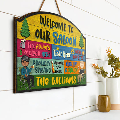 Welcome Grilling Chilling - Camping Decor For Couple - Personalized Custom Shaped Wood Sign