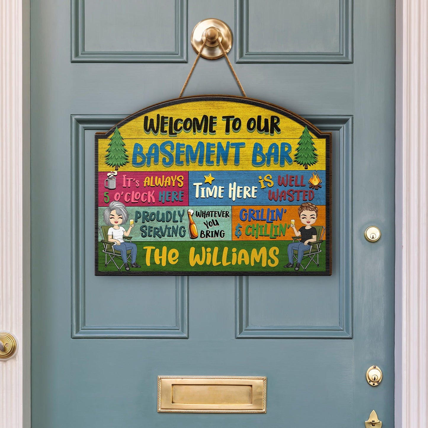 Welcome Grilling Chilling - Camping Decor For Couple - Personalized Custom Shaped Wood Sign