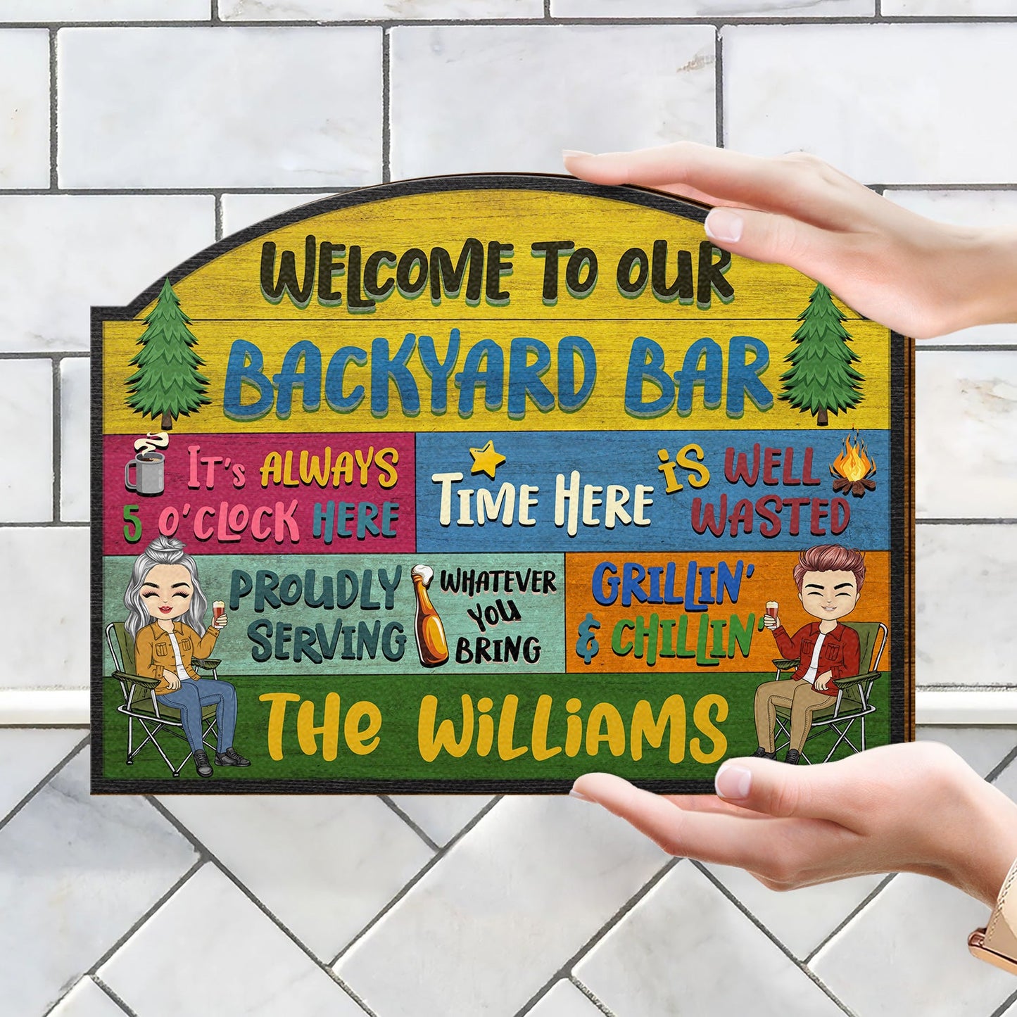 Welcome Grilling Chilling - Camping Decor For Couple - Personalized Custom Shaped Wood Sign