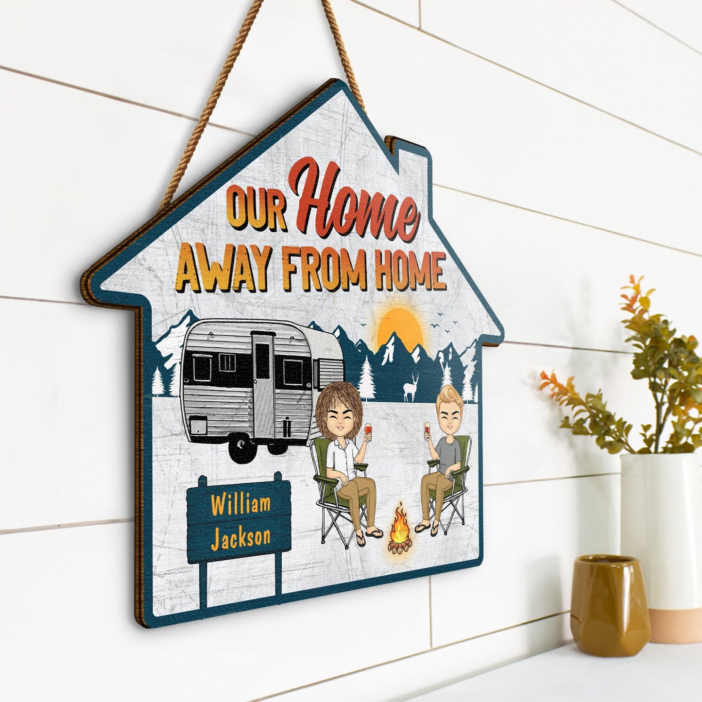 Camping Home Away From Home - Gift For Couples - Personalized Custom Shaped Wood Sign