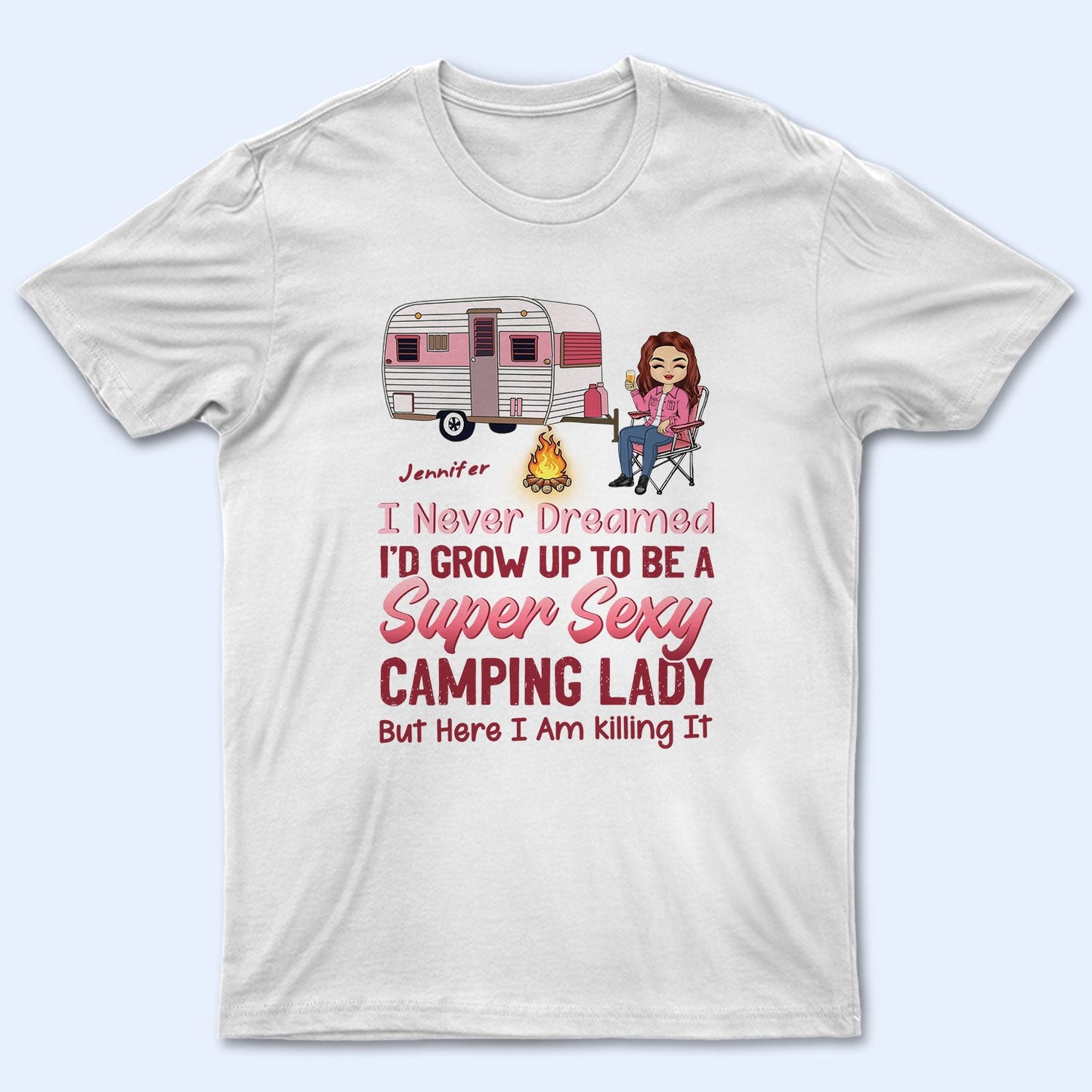 Pink Super Sexy Camping Lady - Personalized Custom T Shirt