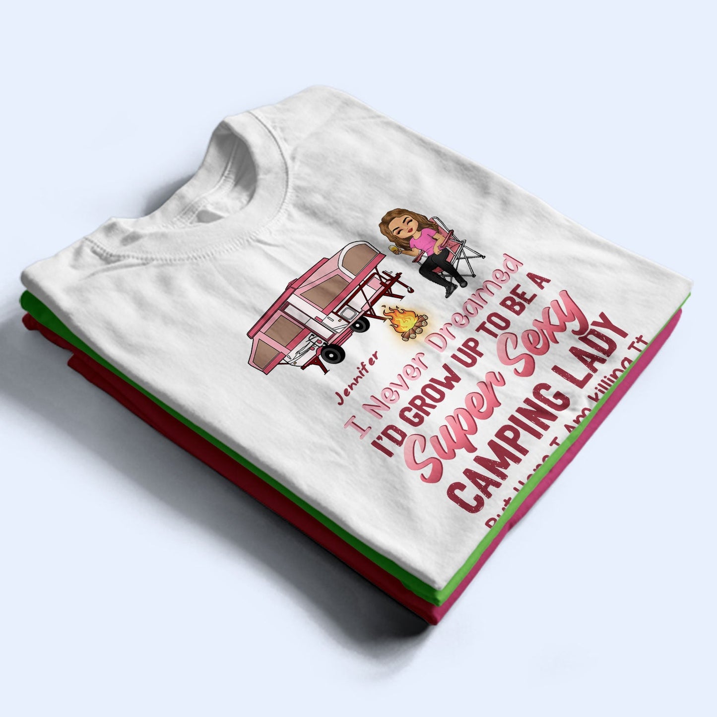 Pink Super Sexy Camping Lady - Personalized Custom T Shirt