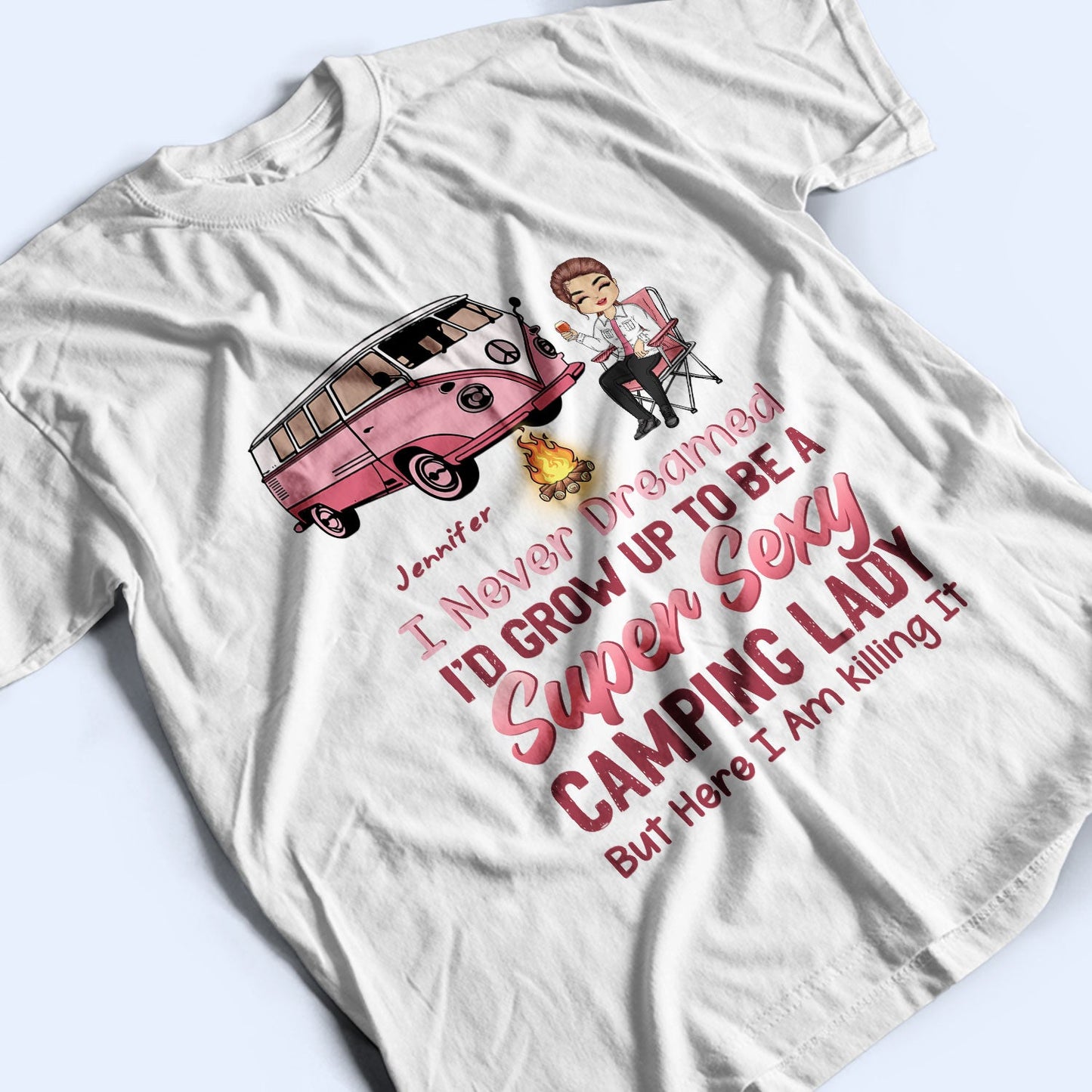 Pink Super Sexy Camping Lady - Personalized Custom T Shirt