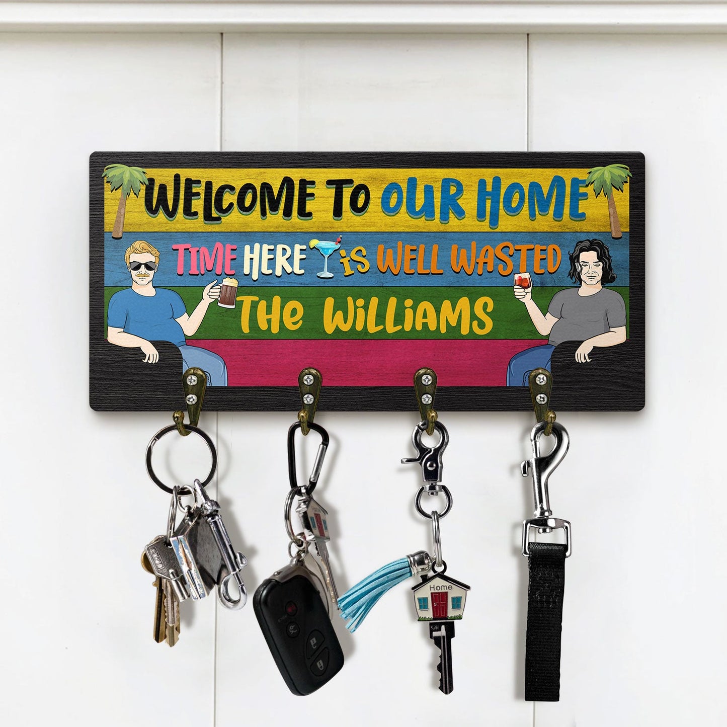 Time Here Is Well Wasted - Gift For Couples - Personalized Wood Key Holder