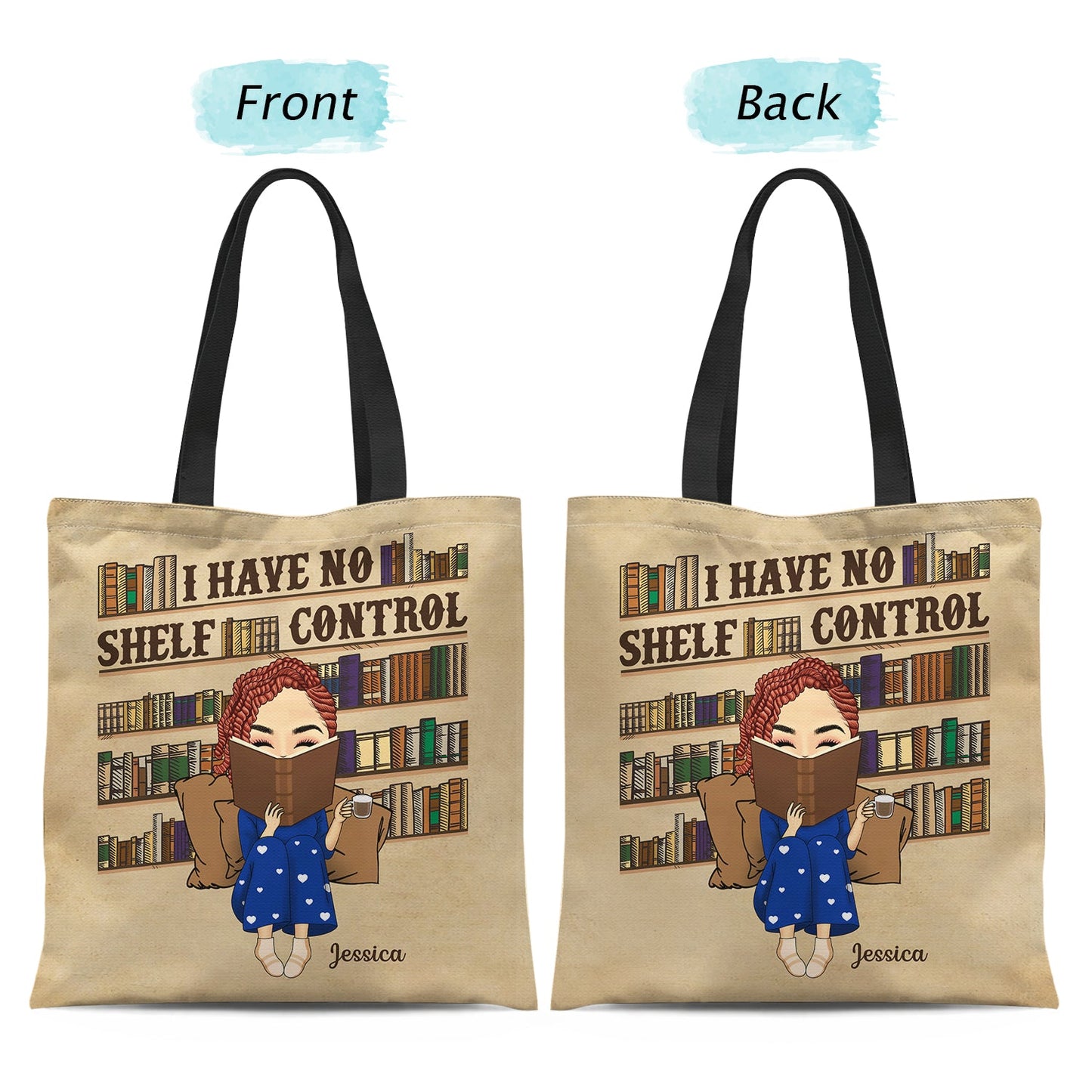 Reading Girl Boy I Have No Shelf Control - Gift For Book Lovers - Personalized Zippered Canvas Bag