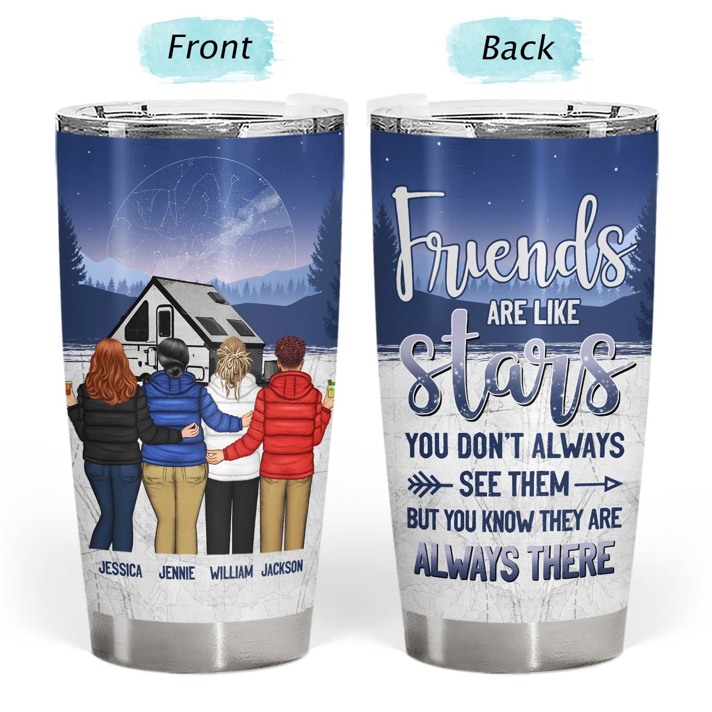 Star Map Winter Camping Friends Are Like Stars - Gift For Bestie - Personalized Tumbler
