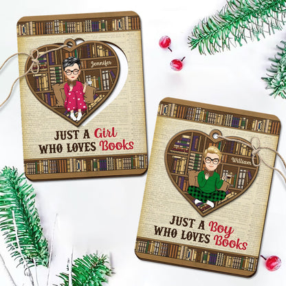 Reading Girl Boy Just A Girl Who Loves Books - Gift For Reading Lovers, Book Lovers - Personalized Wooden Card With Pop Out Ornament