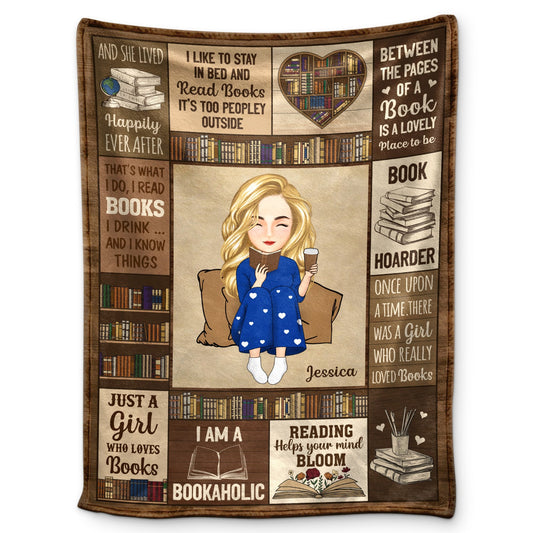 Reading Cartoon Just A Girl Boy Who Loves Books - Gift For Book Lovers - Personalized Fleece Blanket