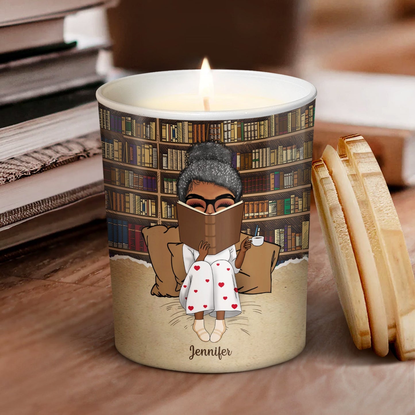 Reading Just A Girl Who Loves Books - Gift For Book Lovers - Personalized Scented Candle With Wooden Lid