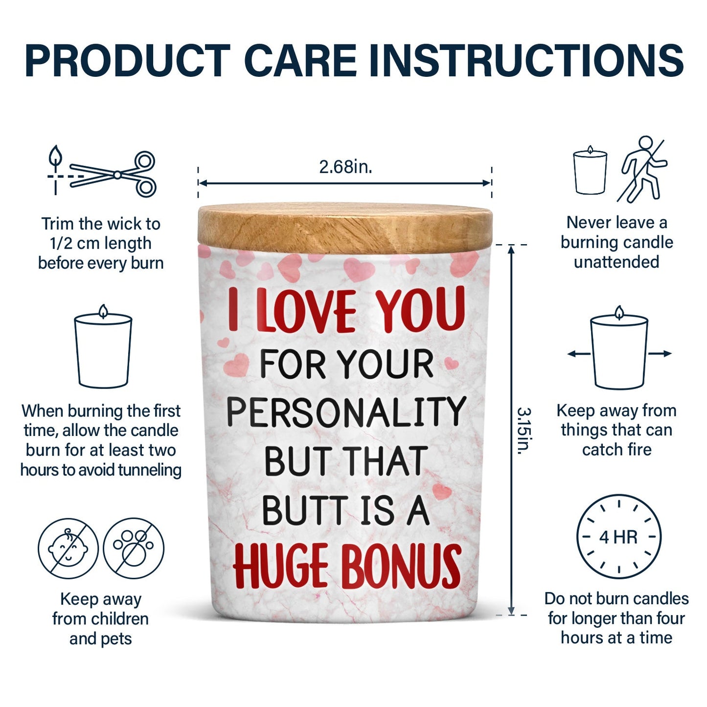 I Love You For Your Personality - Funny, Anniversary, Birthday Gifts For Couples, Husband, Wife - Personalized Scented Candle With Wooden Lid