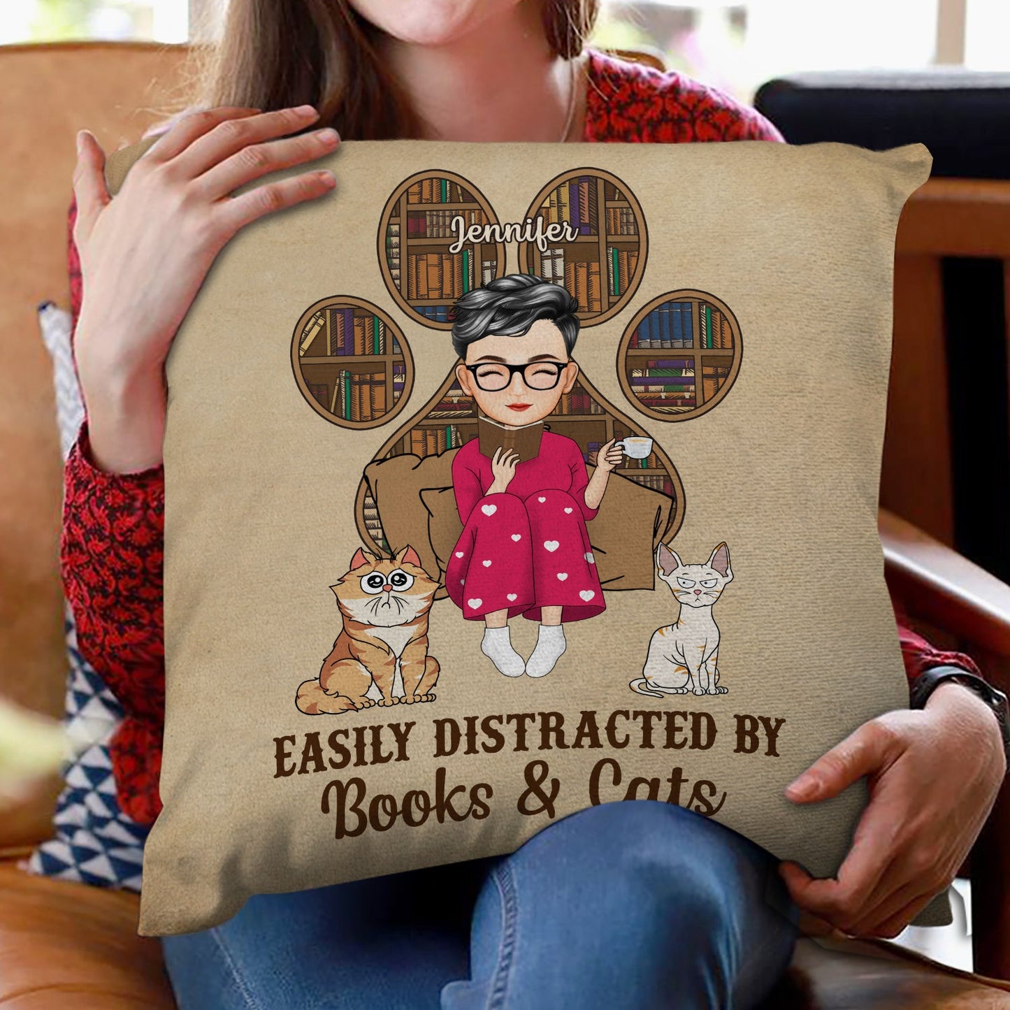 Reading Easily Distracted By Dogs & Books - Gift For Book Lovers, Pet Lovers - Personalized Pillow