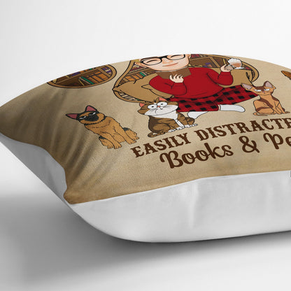 Reading Easily Distracted By Dogs & Books - Gift For Book Lovers, Pet Lovers - Personalized Pillow