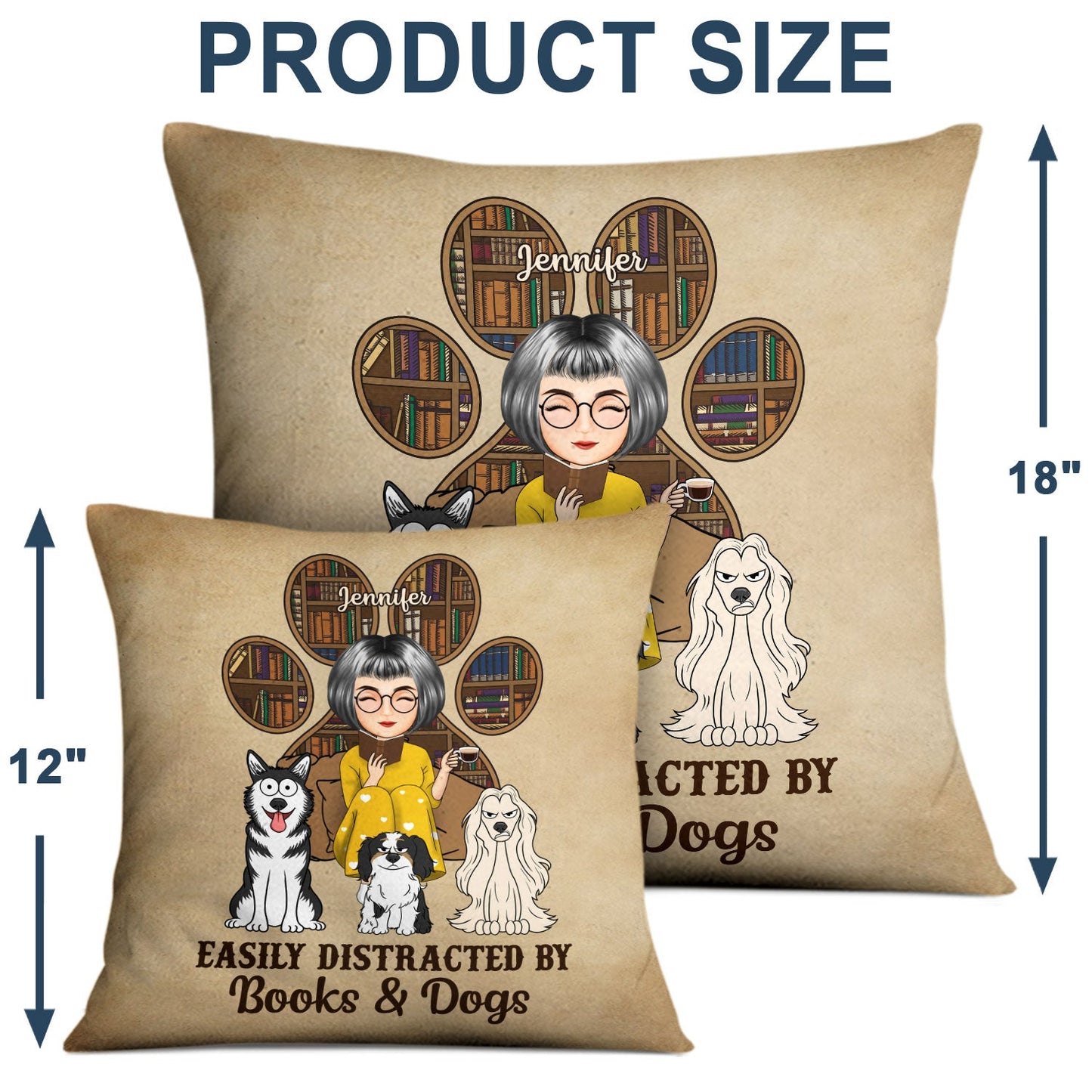 Reading Easily Distracted By Dogs & Books - Gift For Book Lovers, Pet Lovers - Personalized Pillow