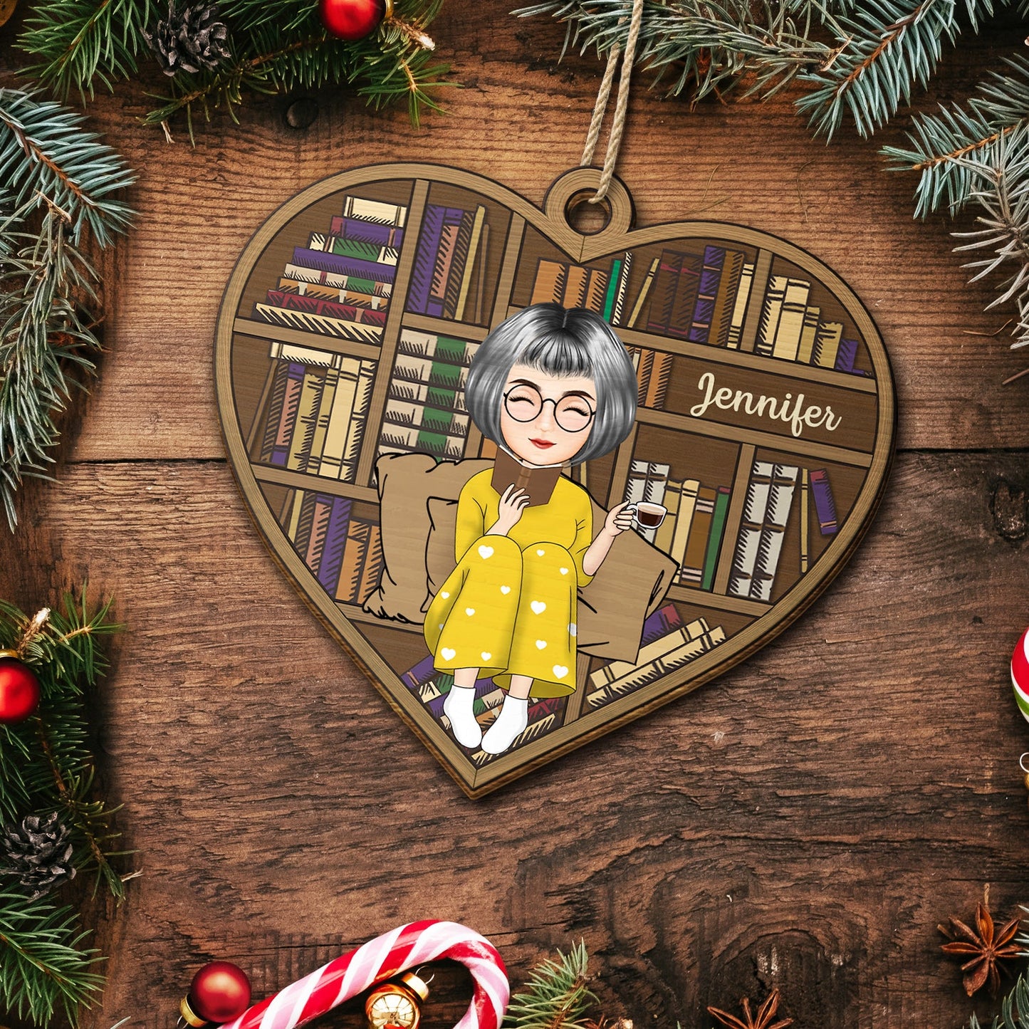 Reading Cartoon Girl Boy Book Lovers - Gift For Reading Lovers - Personalized Custom Shaped Wooden Ornament