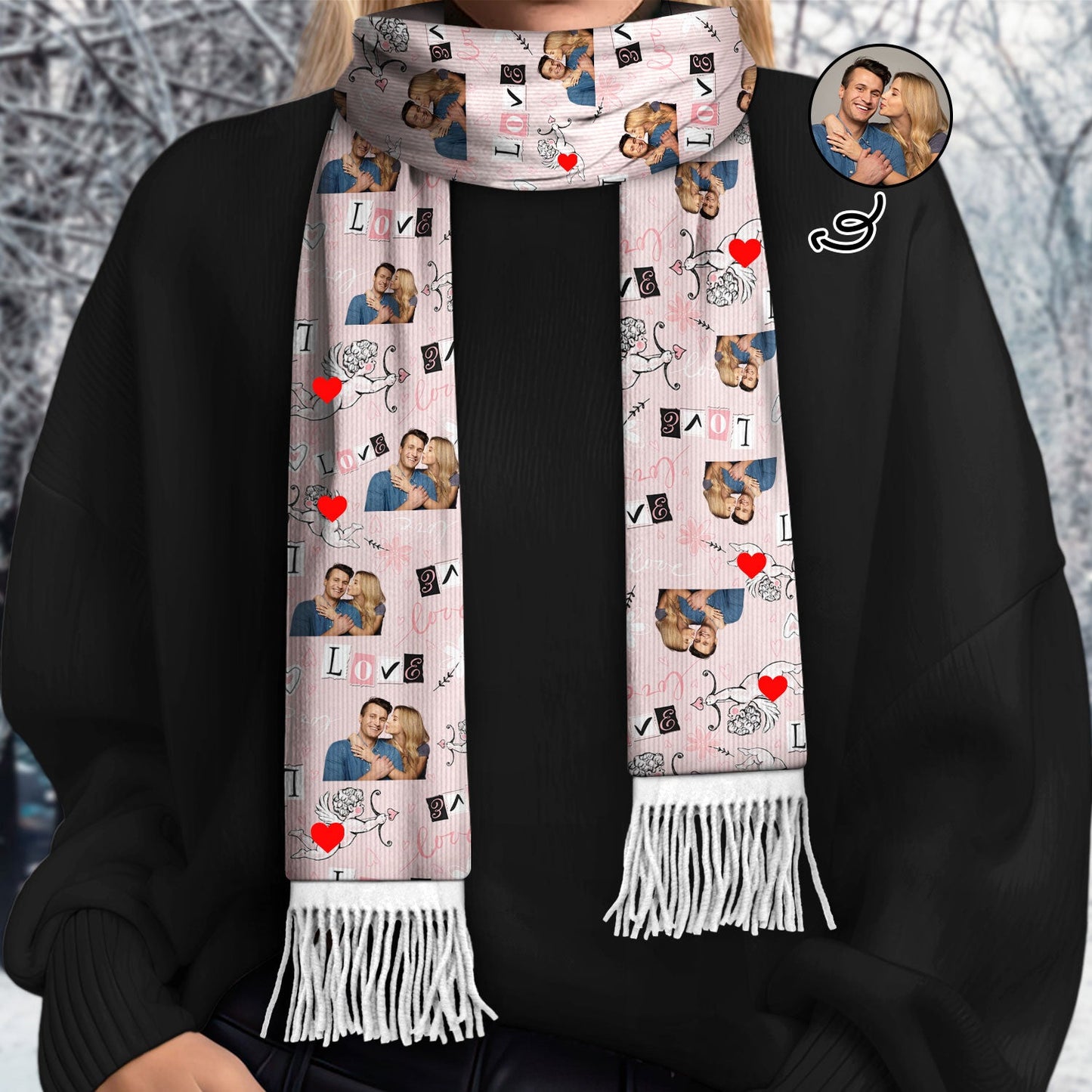 Custom Photo Love - Gift For Couple - Personalized Wool Scarf With Tassel