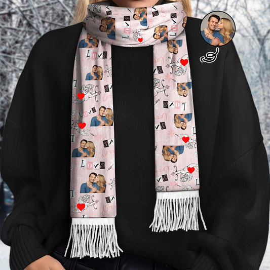 Custom Photo Love - Gift For Couple - Personalized Wool Scarf With Tassel