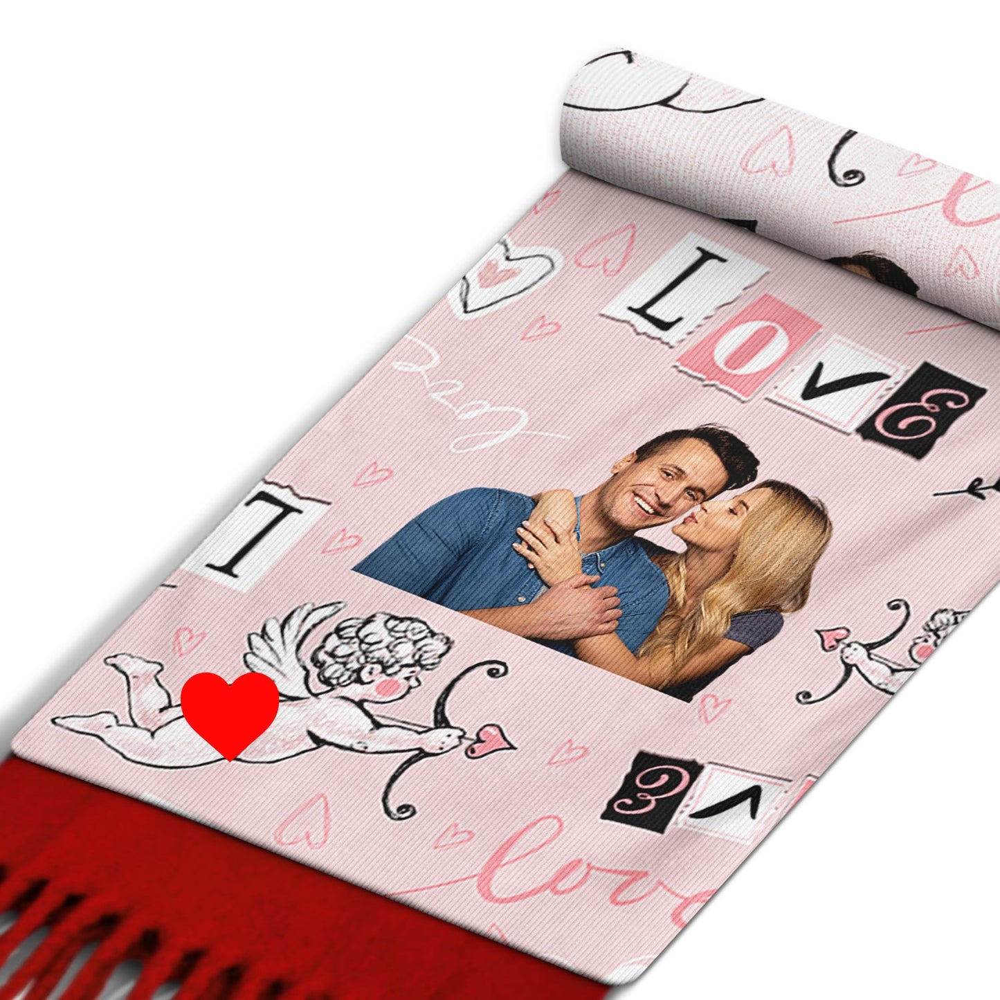 Custom Photo Love - Gift For Couple - Personalized Wool Scarf With Tassel