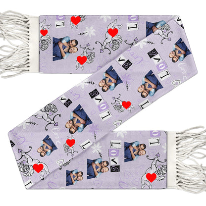 Custom Photo Love - Gift For Couple - Personalized Wool Scarf With Tassel