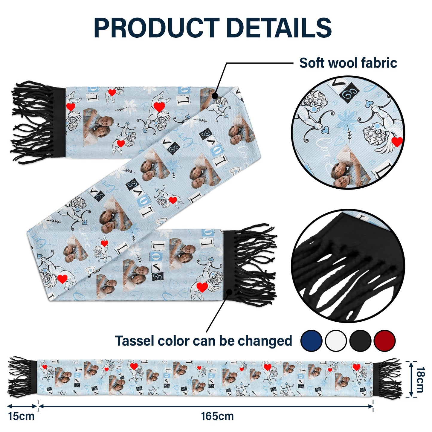 Custom Photo Love - Gift For Couple - Personalized Wool Scarf With Tassel