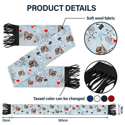 Custom Photo Love - Gift For Couple - Personalized Wool Scarf With Tassel
