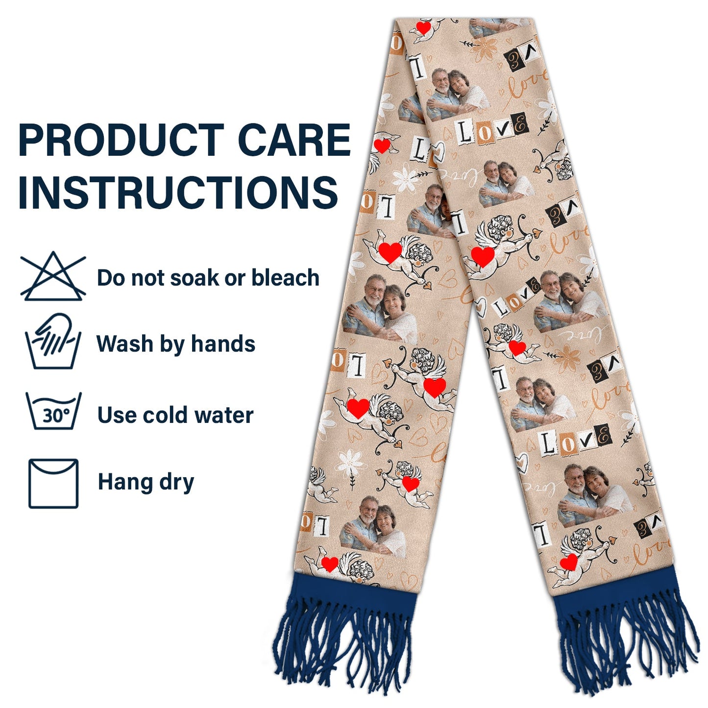 Custom Photo Love - Gift For Couple - Personalized Wool Scarf With Tassel