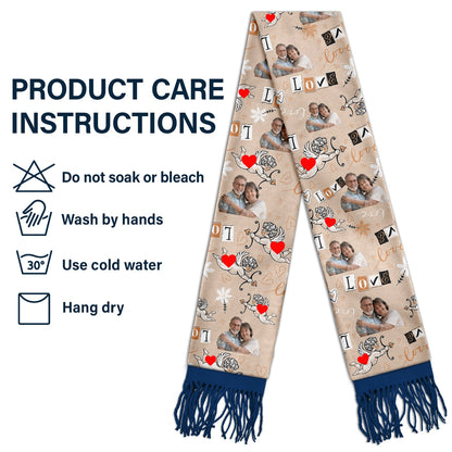 Custom Photo Love - Gift For Couple - Personalized Wool Scarf With Tassel