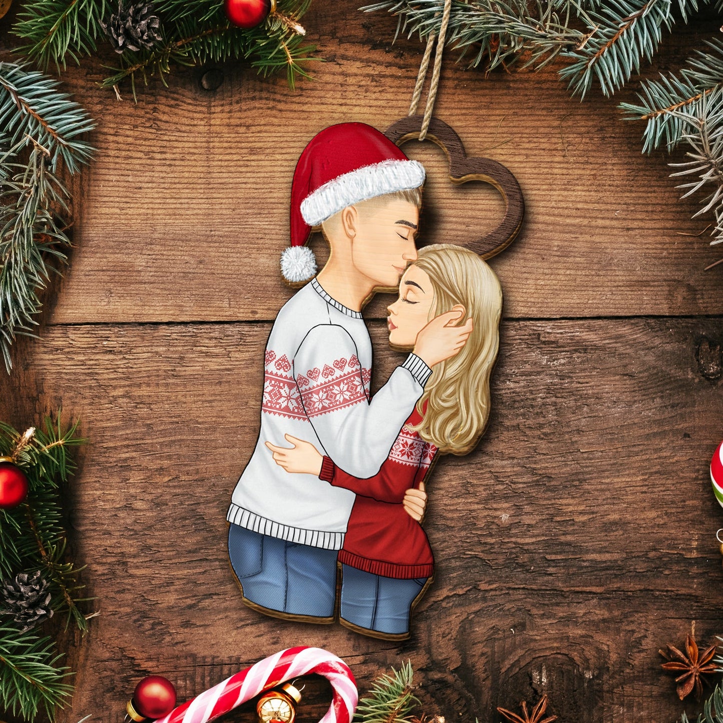 Christmas Couple We're A Team - Gift For Couples - Personalized Wooden Ornament Print 2 Sides