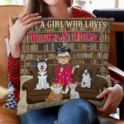 Reading Easily Distracted By Books & Pets - Gift For Book Lovers, Pet Lovers - Personalized Pillow