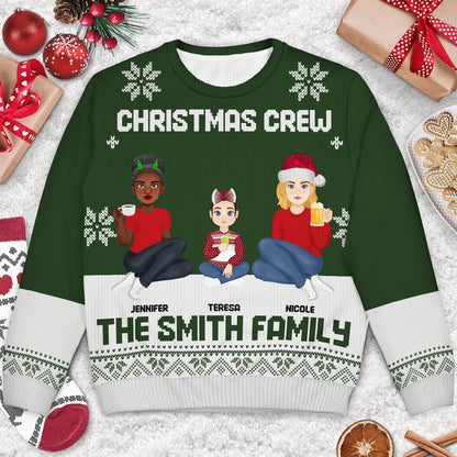 Christmas Flat Art Family Christmas Crew - Gift For Family - Personalized Unisex Ugly Sweater