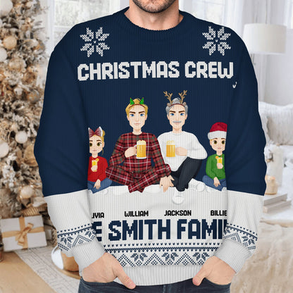 Christmas Flat Art Family Christmas Crew - Gift For Family - Personalized Unisex Ugly Sweater