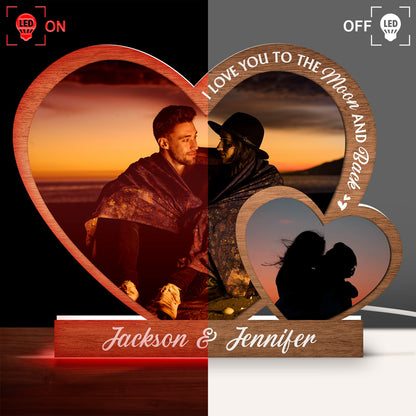 Custom Photo I Love You To The Moon And Back - Gift For Couples - Personalized Custom Shaped Photo Light Box