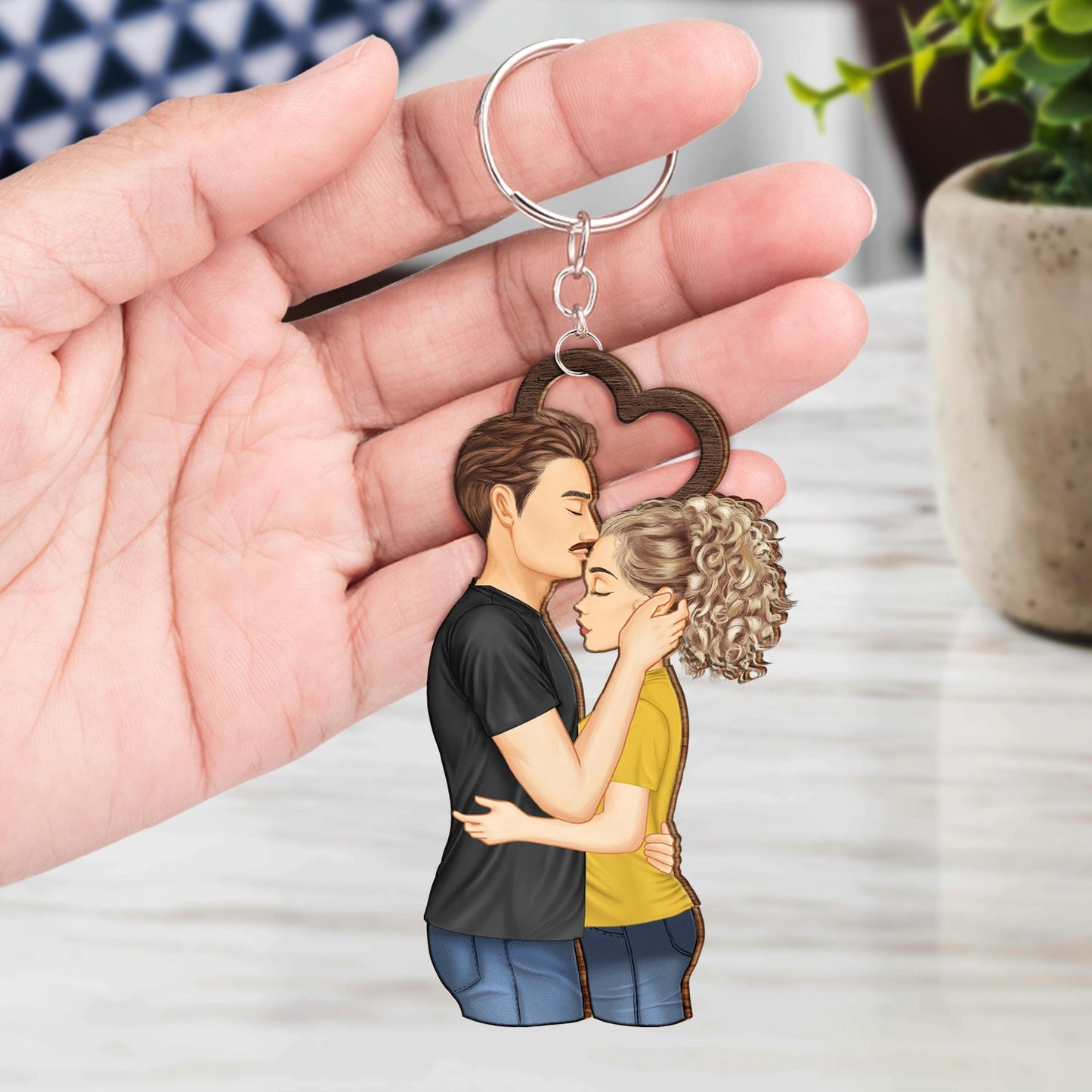 Couple Side View I Choose You - Gift For Couples - Personalized Cutout Wooden Keychain 2 Sides