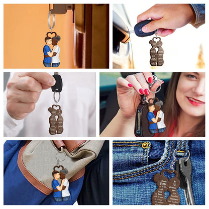 Couple Side View I Choose You - Gift For Couples - Personalized Cutout Wooden Keychain 2 Sides